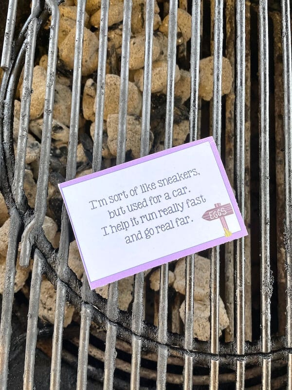 printable Easter scavenger hunt clue in a grill