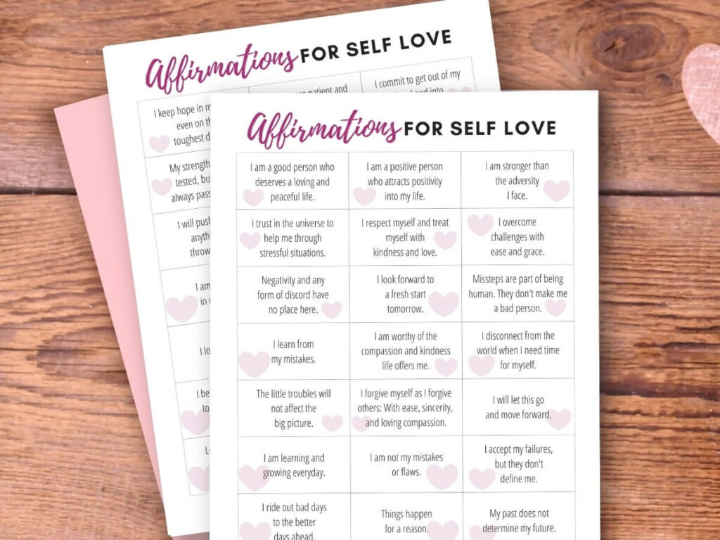 printable list of self love affirmations
