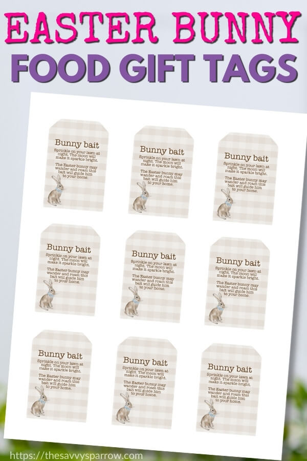 Easter bunny food gift tags PDF