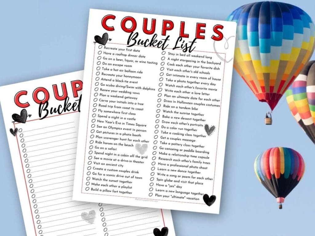 free printable couples bucket list templates