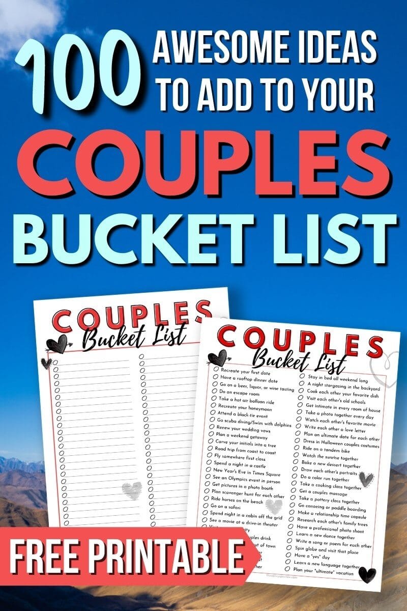 100 Couples Bucket List Ideas - (Printable template to make your own ...