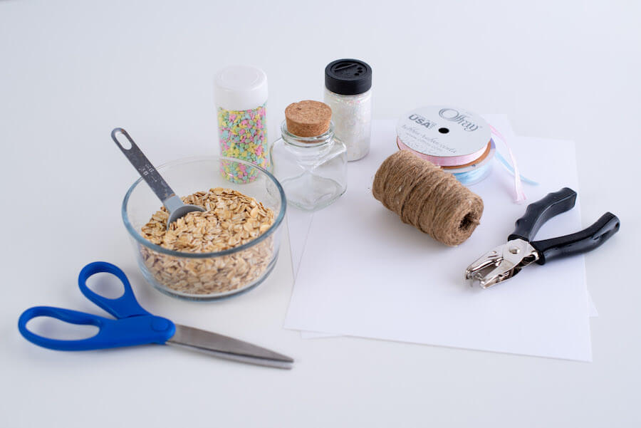 supplies for making easter bunny food jars