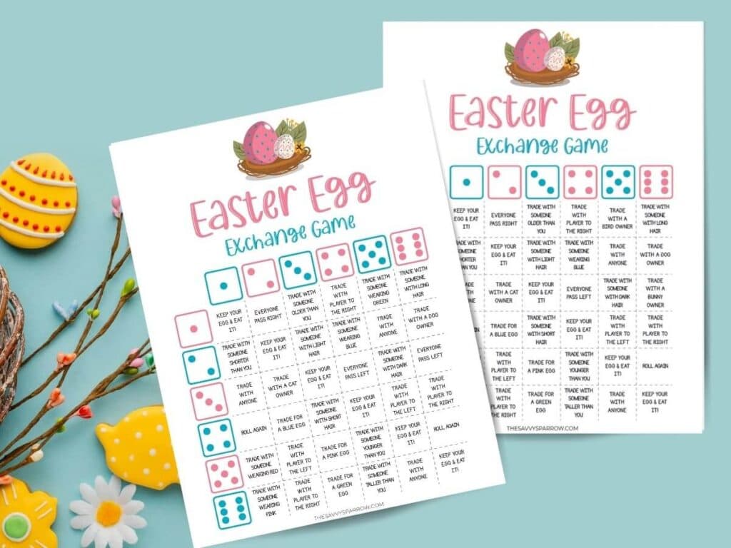 printable Easter egg exchange dice game