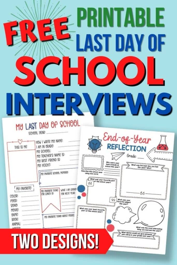 free printable last day of school interviews mock up of PDF