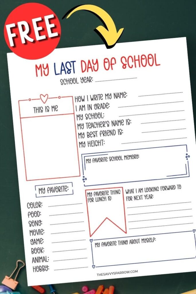 free printable last day of school interview worksheet