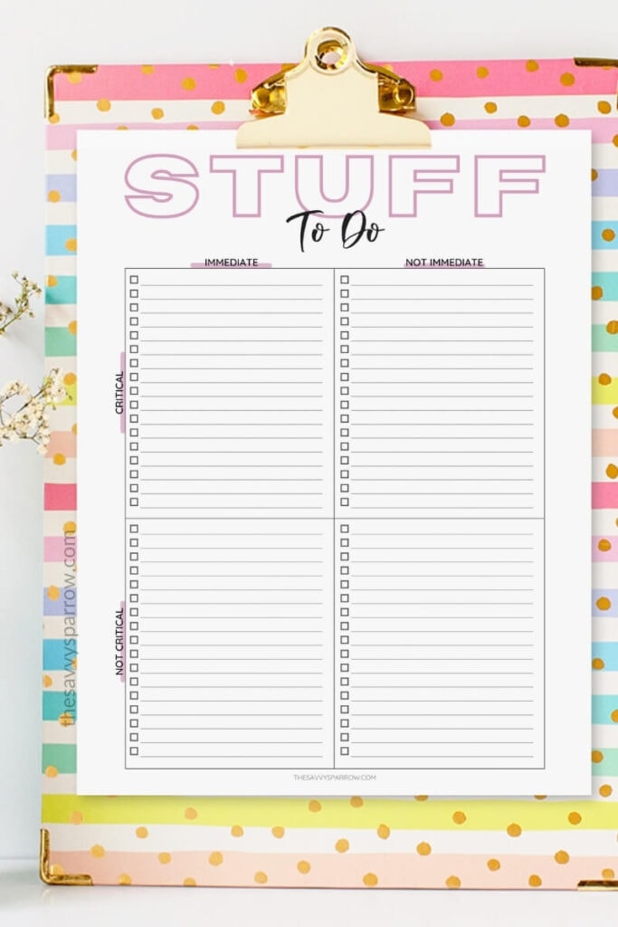 Eisenhower matrix to do list printable