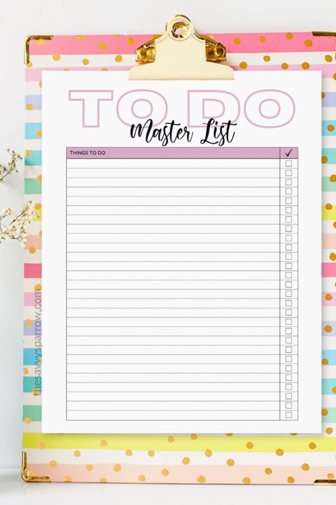 create a master to do list with free printable templates