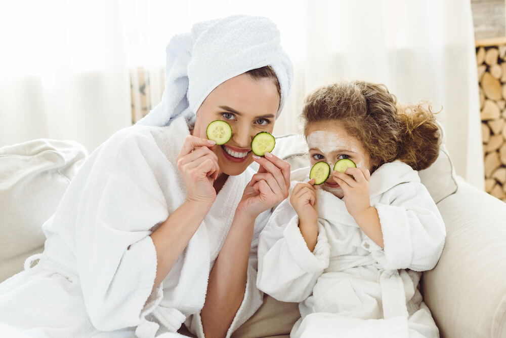 mother and daughter having an at home spa date