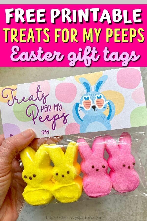 peeps in a plastic bag with a printable gift tag