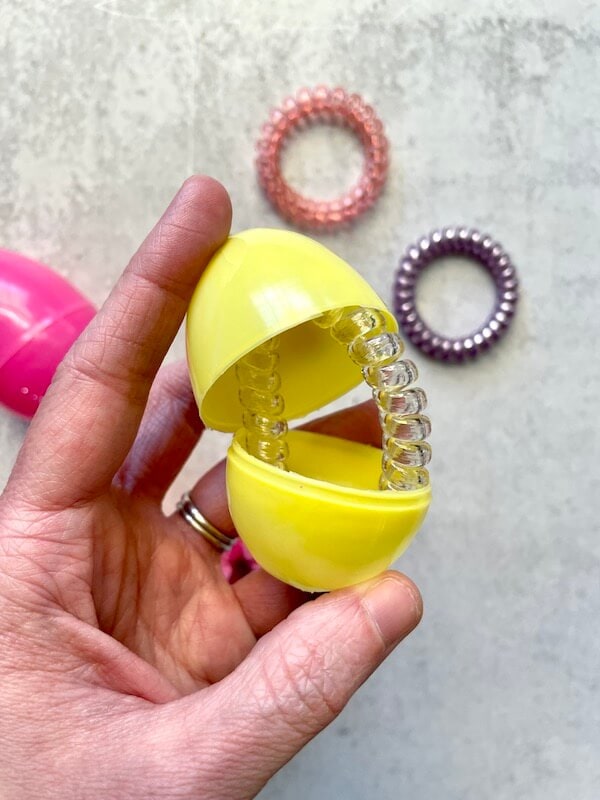 hair tie used as plastic Easter egg fillers