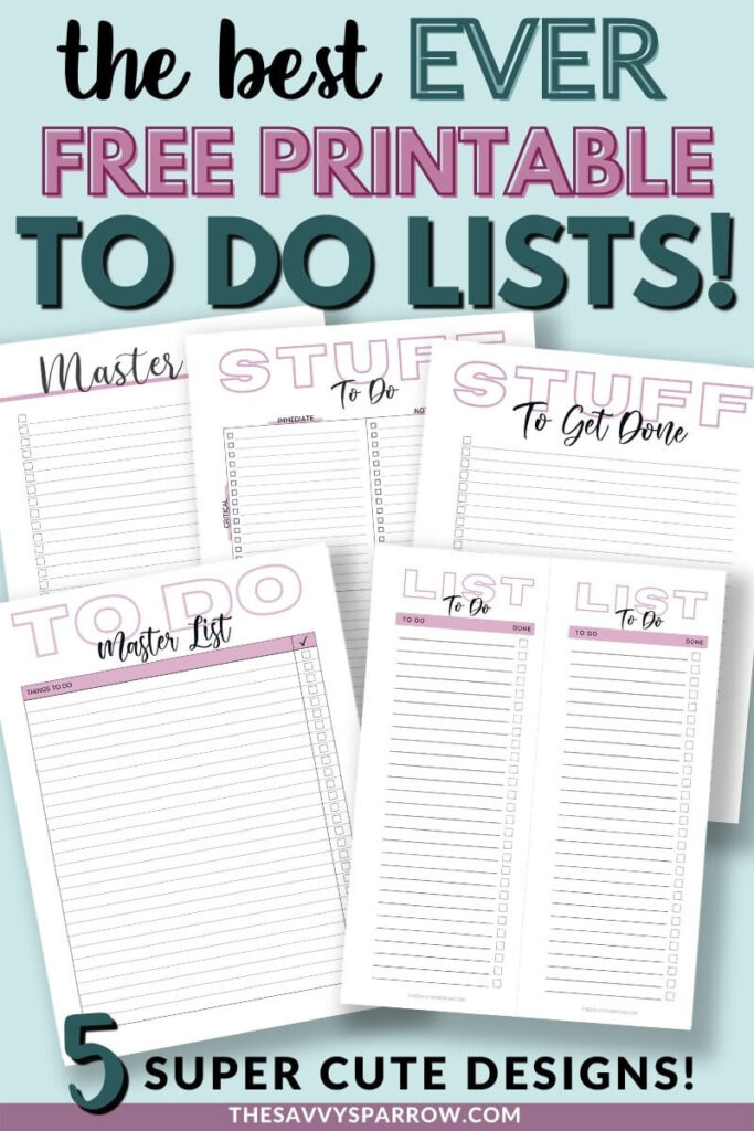 5 different free printable to do lists
