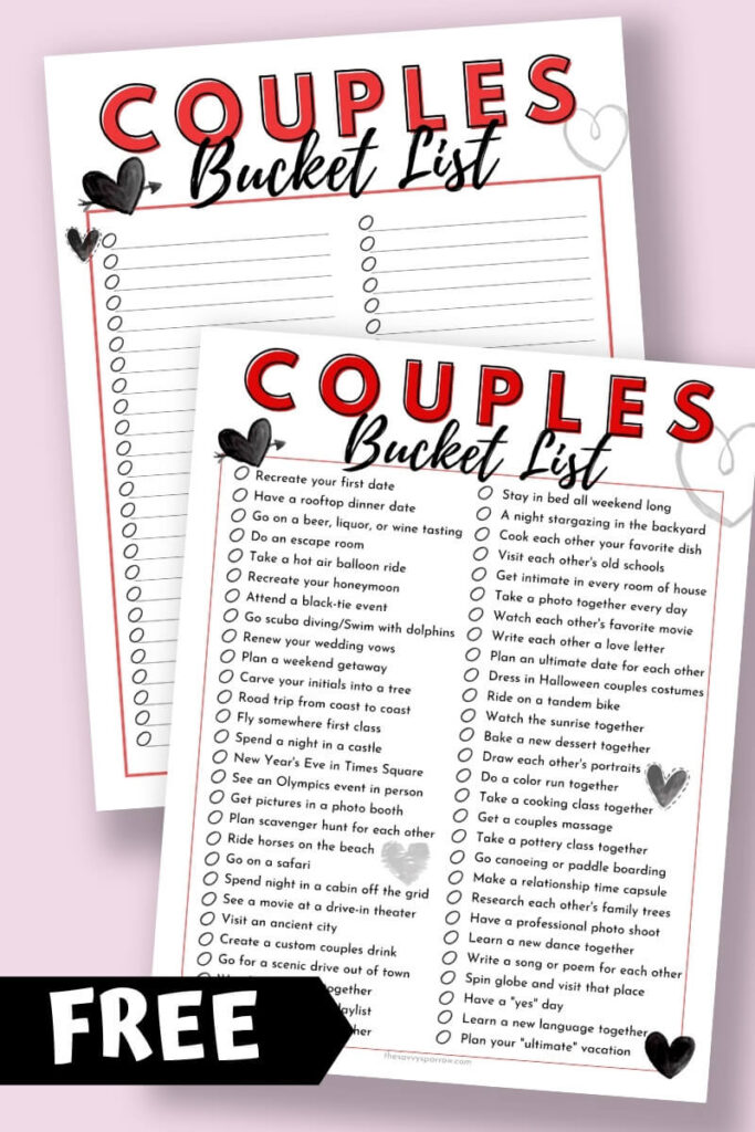 couples bucket list printables