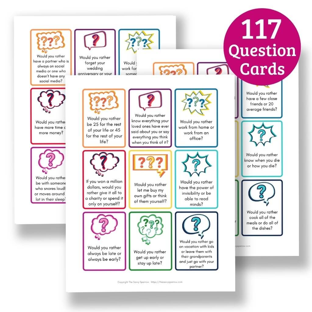 100 Would You Rather Questions for Couples (& Printable Cards!)