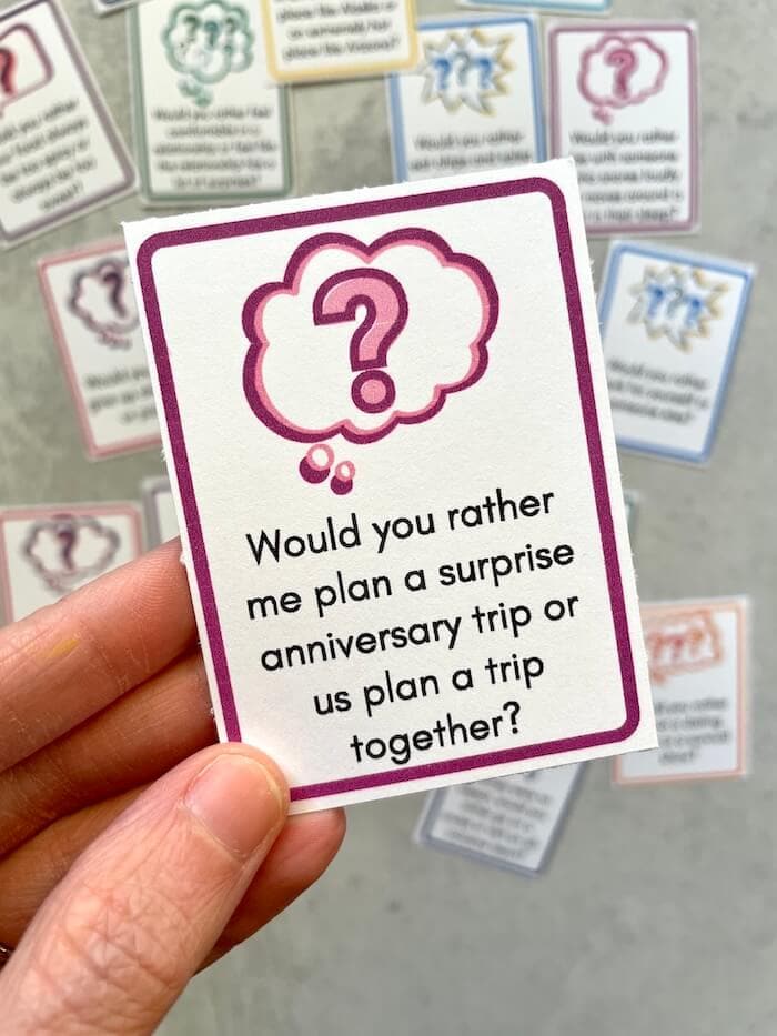 card with a would you rather question on it