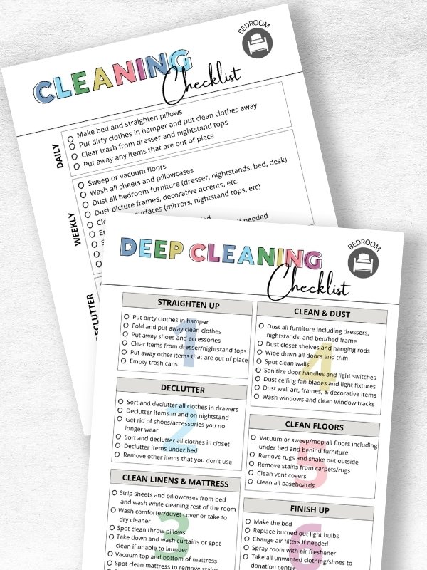 bedroom cleaning checklists