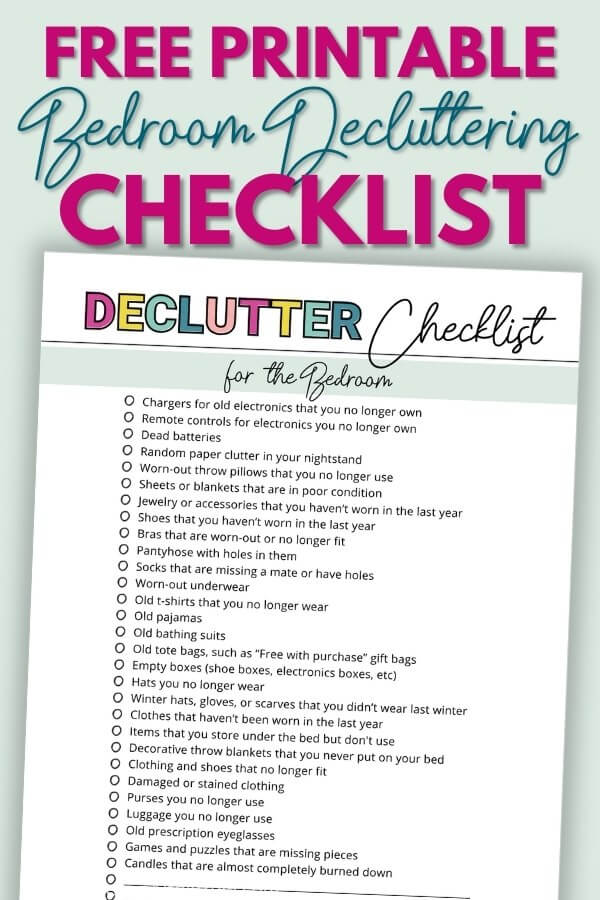 free printable bedroom decluttering checklist