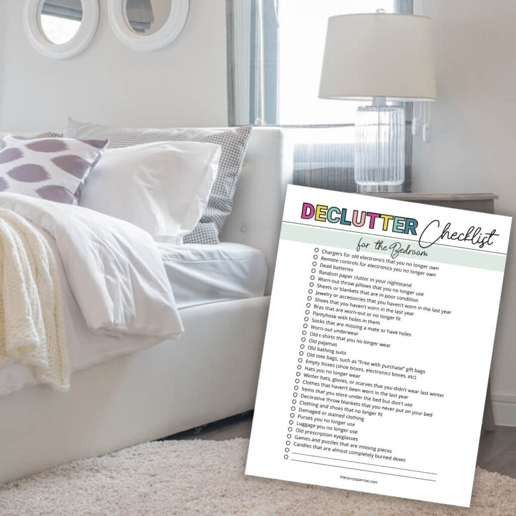 clutter free bedroom and printable declutter checklist PDF
