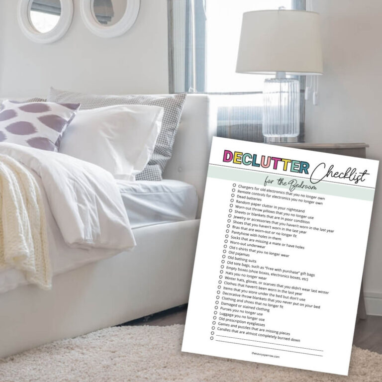 clutter free bedroom and printable declutter checklist PDF