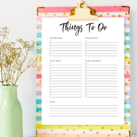 Things To Do printable on clipboard.