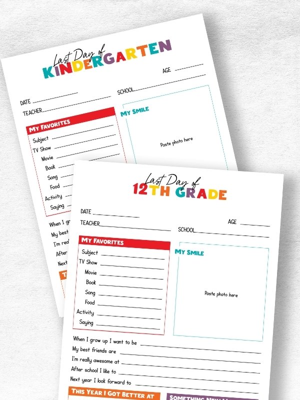 last day of school printable questionnaires