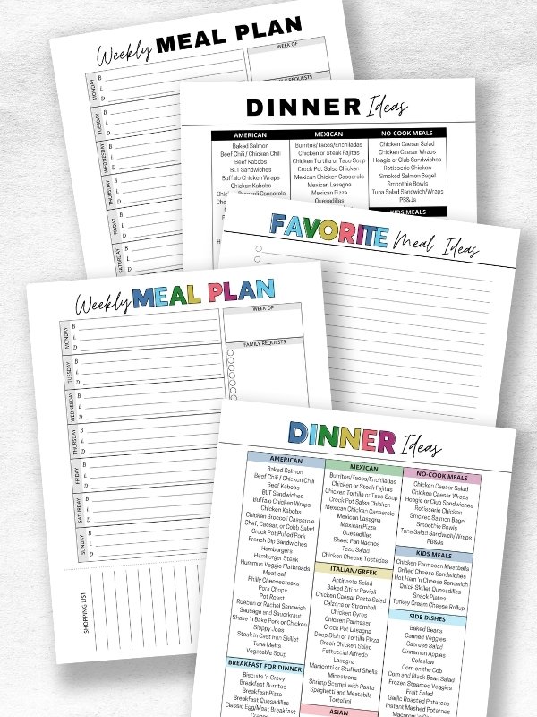 meal planning printable PDFs