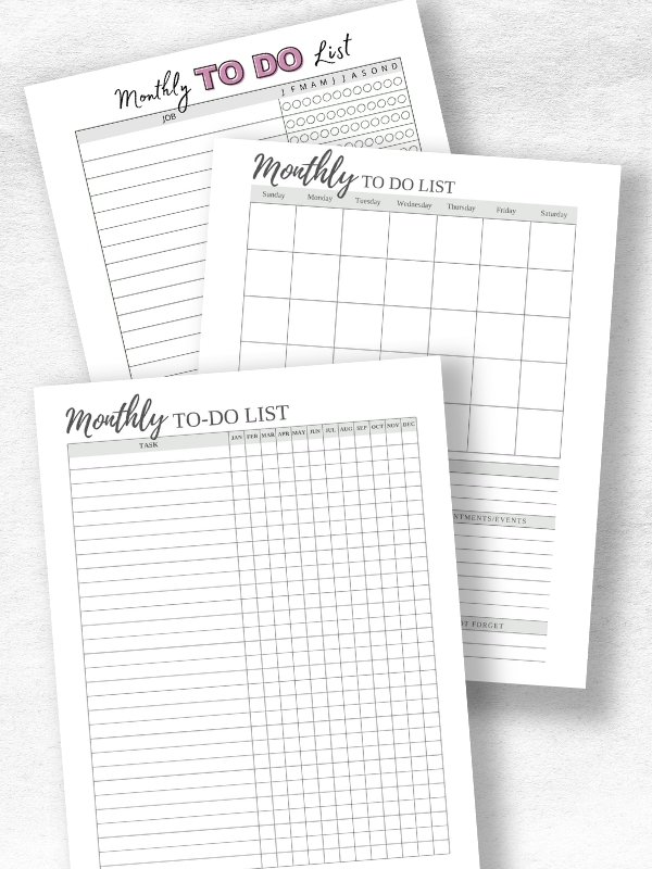 printable monthly to do list templates