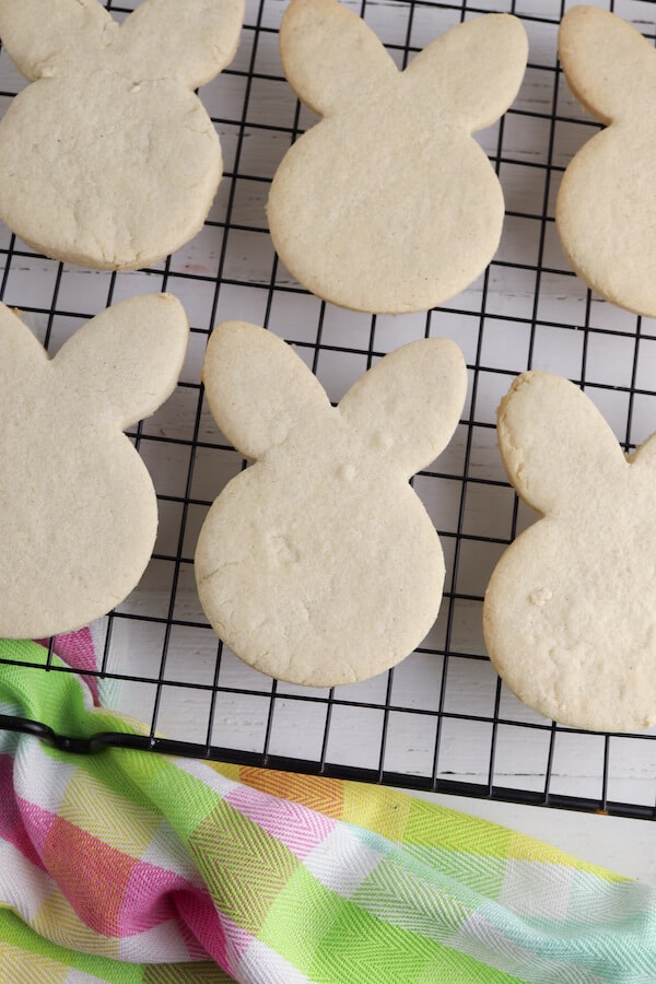 bunny sugar cookies on a cooling rack