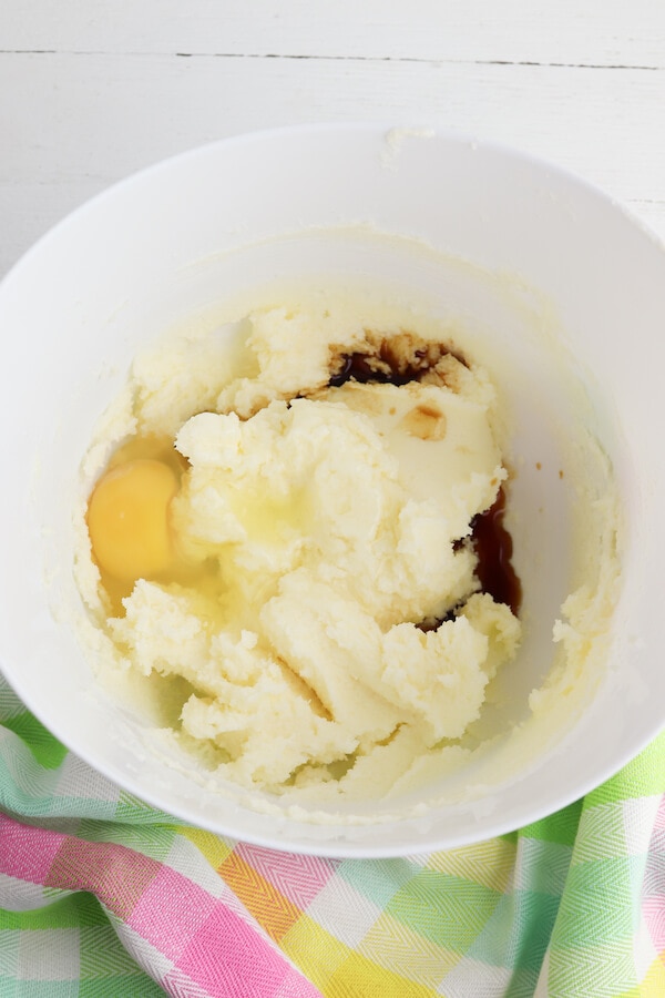 butter and sugar creamed together in bowl