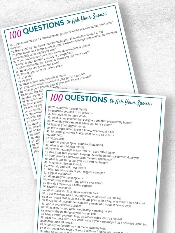 printable list of 100 questions to ask spouse