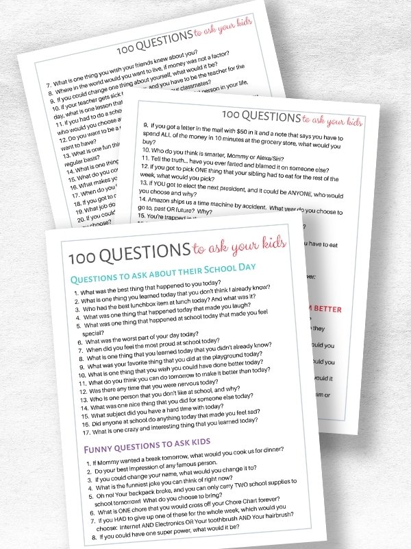 printable list of questions for kids