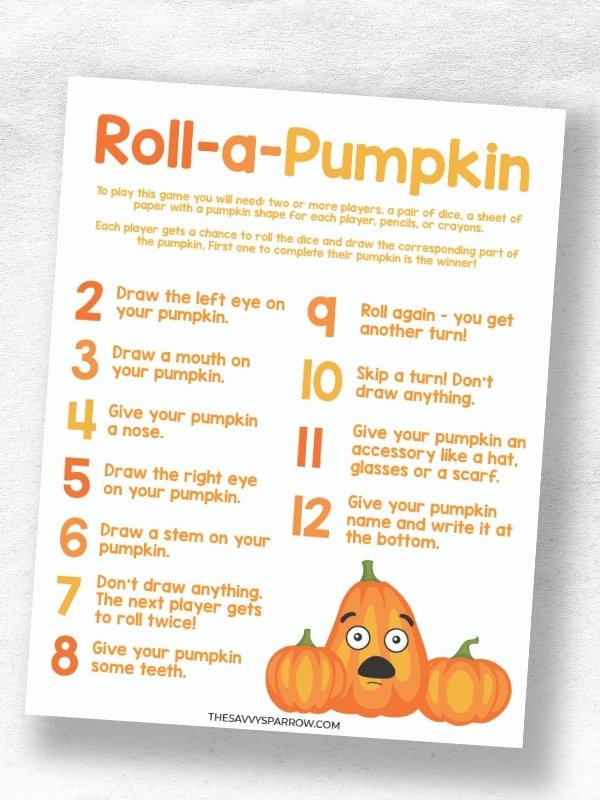 roll a pumpkin dice game pdf