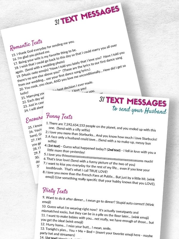 list of text messages for husband