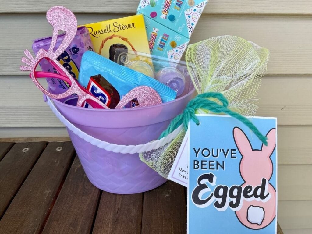 you've been egged printable sign on an Easter basket of treats