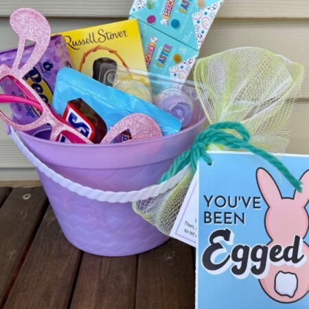 you've been egged printable sign on an Easter basket of treats