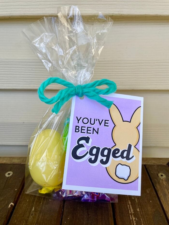 Easter goodie bag with a You've been egged tag