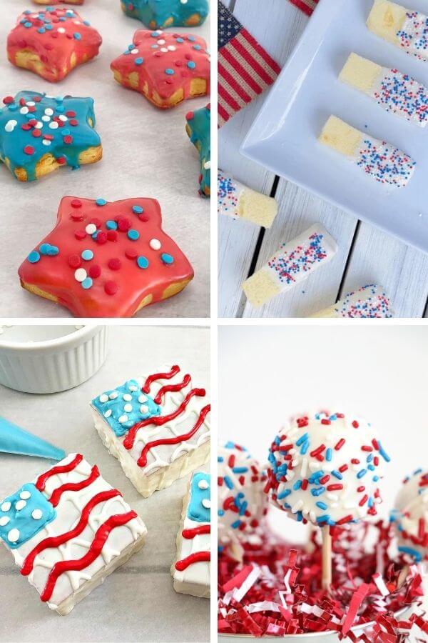 collage of patriotic desserts