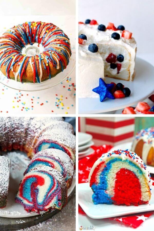 collage of patriotic bundt cakes