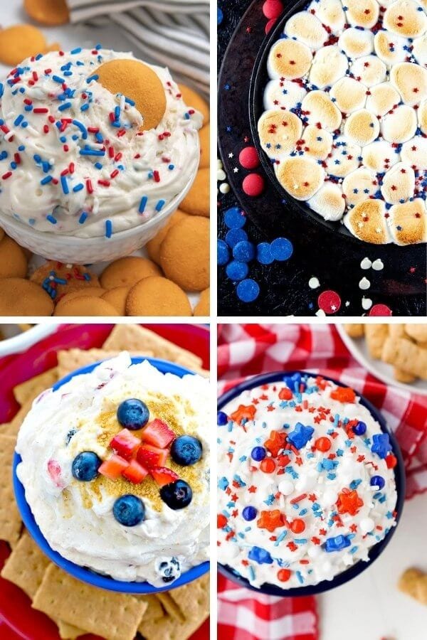 red, white, and blue dessert dips