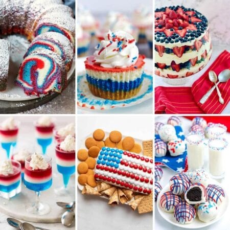 collage of red white and blue desserts for party