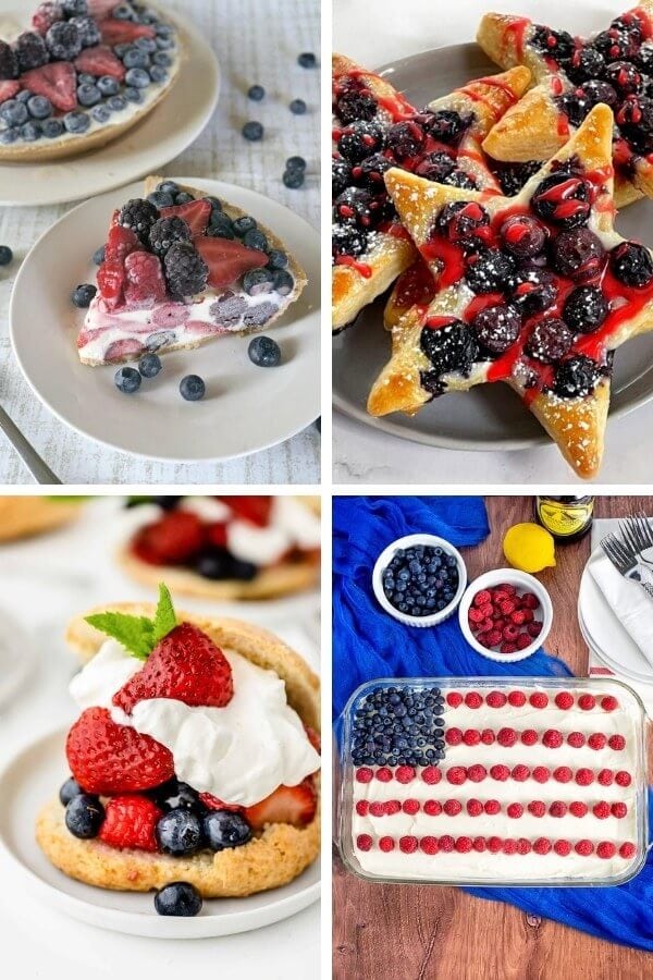 collage of red, white, and blue desserts