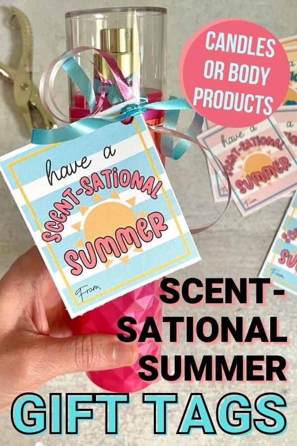 scent sational summer gift tags on a bottle of body spray