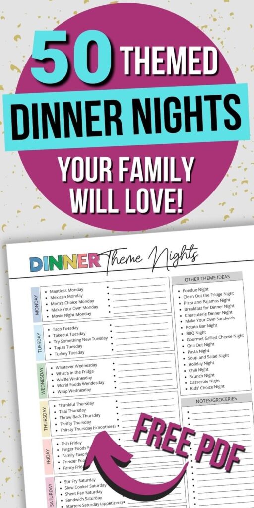 PDF of themed dinner night ideas - Pinterest graphic
