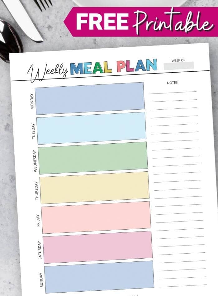 rainbow colored meal planner template