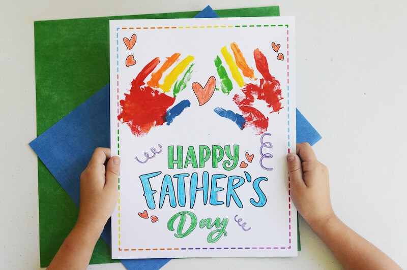 handprint art printable that says happy father's day