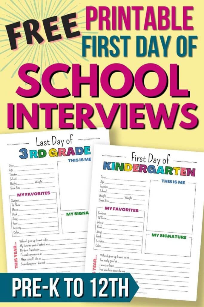 free printable first day of school interviews