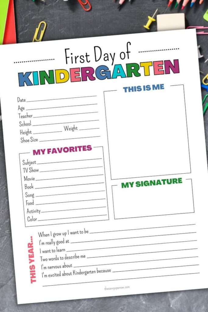 first day of Kindergarten interview worksheet