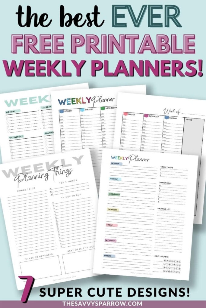 5 different free printable weekly planner printable templates