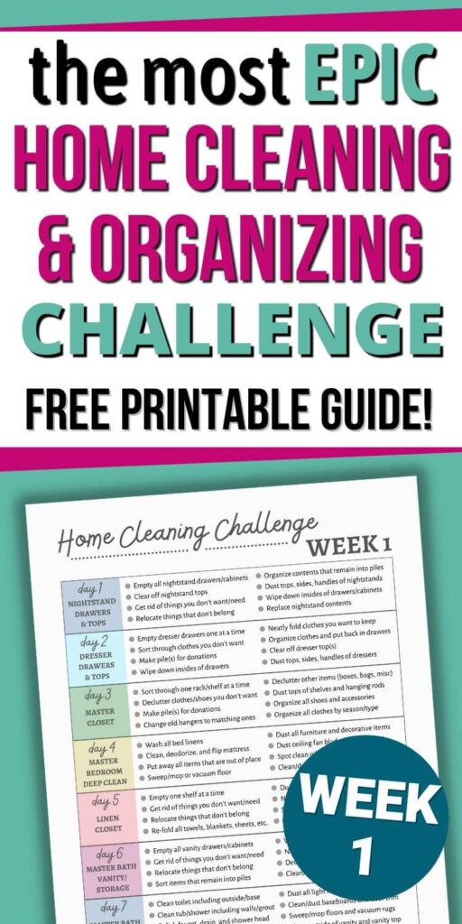 free printable home cleaning and organizing challenge checklist