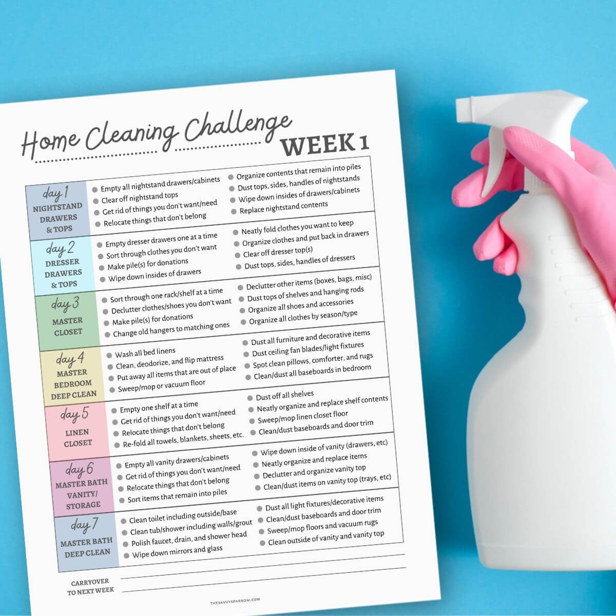 Free Printable Home Cleaning and Organizing Challenge - Week 1