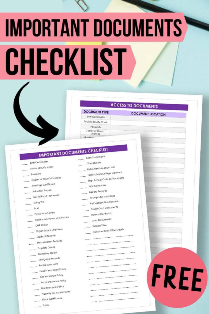 important documents checklist PDF